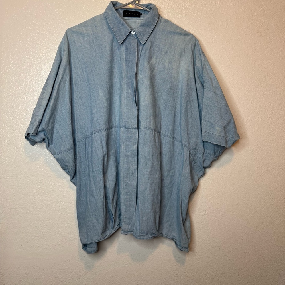 Hatch Chambray Denim Maternity Batwing Button Up Shirt Size O/S OSFM